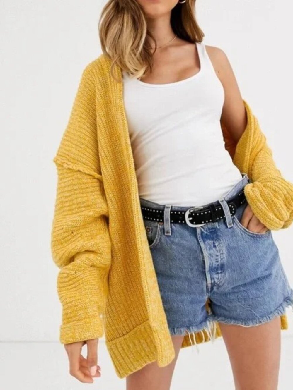 Free People Mustard Yellow Chunky Knit Cardigan
